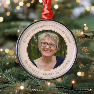 Elke tekst Memorial Foto Blush Pink & Gold Round Metalen Ornament