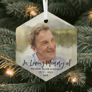 Elke tekst Memorial Simple Black Script 1 Foto Glas Ornament