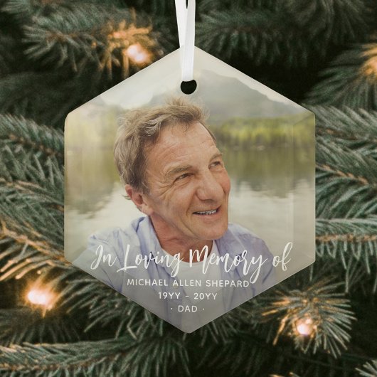 Elke tekst Memorial Simple White Script 1 Foto Glas Ornament