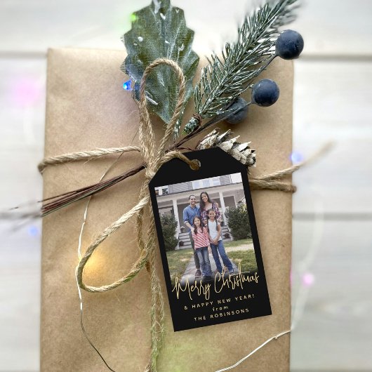 Elke Tekst Modern Script Eenvoudige foto Zwart en  Cadeaulabel