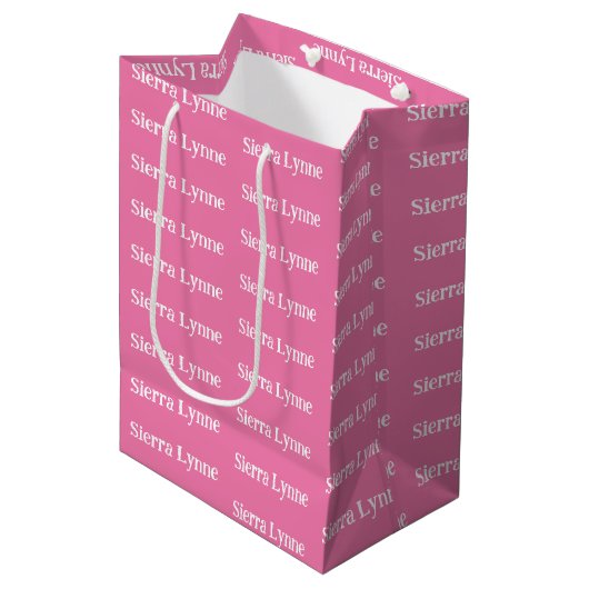 Elke tekst naam of achternaam gepersonaliseerd roz medium cadeauzakje (Voorkant Gekanteld)