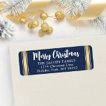 Elke tekst Navy Blue & Gold Christmas retour adres Etiket<br><div class="desc">Voeg een feestelijke finishing touch toe aan de enveloppen van de vakantiepas met aangepaste navy blue, white en gold retour adreslabels. Alle tekst op deze sjabloon Prettige feestdagen is eenvoudig te personaliseren met elke formulering, zoals Vrolijk kerstfeest, Seizoenen, Groeten of Gelukkig Nieuwjaar. Wijzig de begroeting desgewenst in jouw naam en...</div>