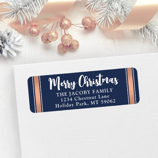 Elke tekst Navy & Roos Gold Christmas retour adres Etiket