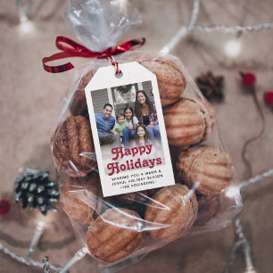 Elke tekst retro typografie & foto feestelijk rood cadeaulabel