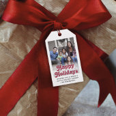 Elke tekst retro typografie & foto feestelijk rood cadeaulabel