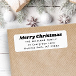 Elke tekst retro typografie kerst retour adres etiket<br><div class="desc">Voeg een stijlvolle finishing touch toe aan de enveloppen van de vakantiepas met aangepaste zwart-witte adreslabels. Alle tekst op deze sjabloon Prettige feestdagen is eenvoudig te personaliseren met elke formulering, zoals Vrolijk kerstfeest, Seizoenen, Groeten of Gelukkig Nieuwjaar. Wijzig de begroeting desgewenst in jouw naam en gebruik de rest alleen voor...</div>