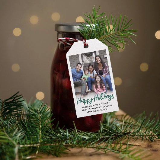 Elke tekst Trendy Geborsteld Groen Script & Foto Cadeaulabel