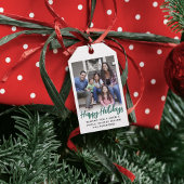 Elke tekst Trendy Geborsteld Groen Script & Foto Cadeaulabel