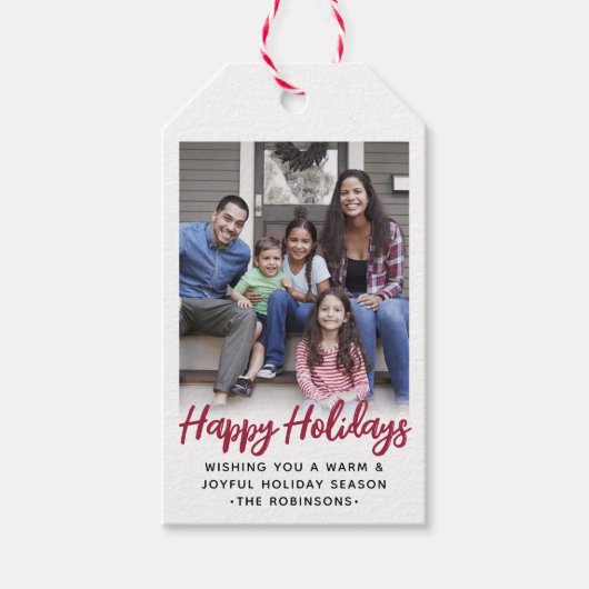 Elke tekst trendy geborsteld script & foto feestel cadeaulabel (Voorkant)