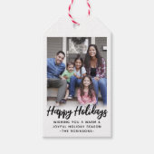 Elke tekst Trendy Geborsteld Script Foto Zwart & W Cadeaulabel (Voorkant)