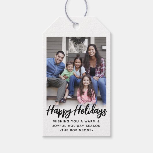 Elke tekst Trendy Geborsteld Script Foto Zwart & W Cadeaulabel (Voorkant)