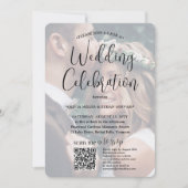 Elke tekst Trendy schrift & foto QR RSVP Trouwen Kaart (Voorkant)