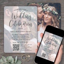 Elke tekst Trendy schrift & foto QR RSVP Trouwen