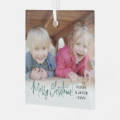 Elke tekstfoto overlay Modern eenvoudig groen scri Glas Ornament (Voorkant links)