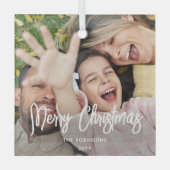 Elke tekstfoto overlay Modern geborsteld wit scrip Glas Ornament (Voorkant)