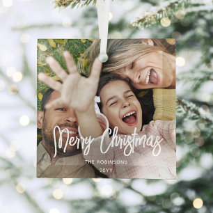 Elke tekstfoto overlay Modern geborsteld wit scrip Glas Ornament