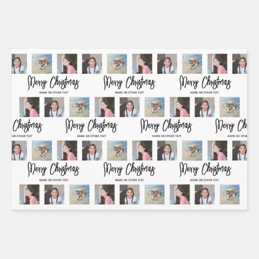 Elke tekstfotocollage geborsteld script kerst inpakpapier vel (Voorkant)