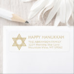 Elke tekstster van David Hanukkah Return Address Etiket<br><div class="desc">Voeg de perfecte vakantie, uitnodiging of bedankkaart finishing touch toe met deze elegante witte en gouden retour adreslabels. Het goud is niet-metalen gedrukte kleur, niet folie. Alle tekst kan eenvoudig worden aangepast met elke begroeting, naam en adres. Design beschikt over een chique stijlvolle geometrische Star of David met eenvoudige moderne...</div>