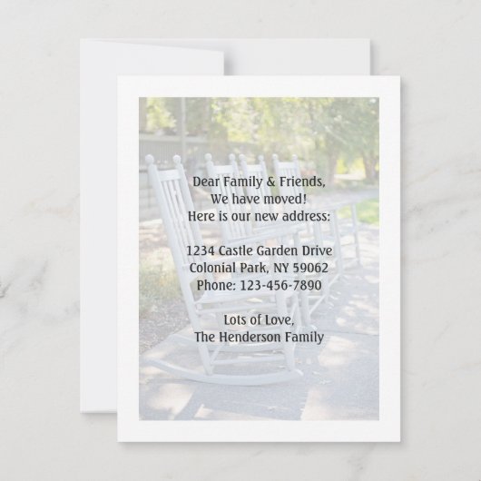 Elke tekstwijziging van adres 5 fotocollage verpla aankondiging (Achterkant)