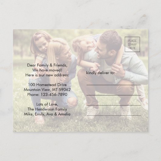 Elke tekstwijziging van adres 5 fotocollage verpla aankondigingskaart (Achterkant)