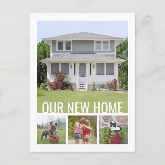 Elke tekstwijziging van adres 5 fotocollage verpla aankondigingskaart (Voorkant)