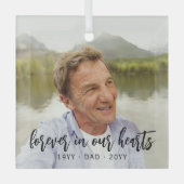 Elke Text Memorial 1 Foto Simple Black Script Glas Ornament (Voorkant)