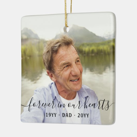 Elke Text Memorial 2 Foto Simple Black Script Keramisch Ornament (Links)