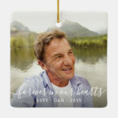 Elke Text Memorial 2 Foto Simple White Script Keramisch Ornament (Achterkant)