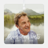 Elke Text Memorial 2 Foto Simple White Script Metalen Ornament (Voorkant)