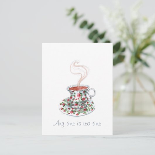 Elke tijd is theetijd -- theeslogan briefkaart (Staand voorkant)