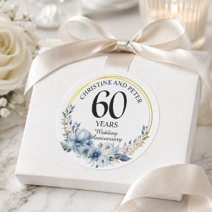 Elke Trouwdag (60) Elegante Blauwe Bloemige Trouwd Ronde Sticker