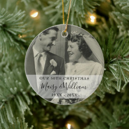 Elke trouwjaar Kerst Huwelijk 2 Foto Keramisch Ornament