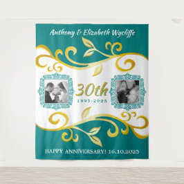 Elke trouwjubileum Voeg uw foto's toe Teal Goud Wandkleed
