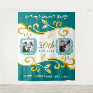 Elke trouwjubileum Voeg uw foto's toe Teal Goud Wandkleed