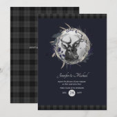 Elke uitnodiging - Blauw Grijs Tartan met Winterhe (Voorkant / Achterkant)