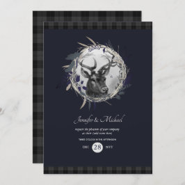 Elke uitnodiging - Blauwgrijze tartan met winterhe