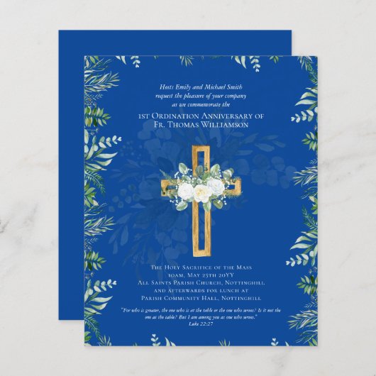 ELKE Uitnodiging verjaardag wijding Blauw (Voorkant / Achterkant)