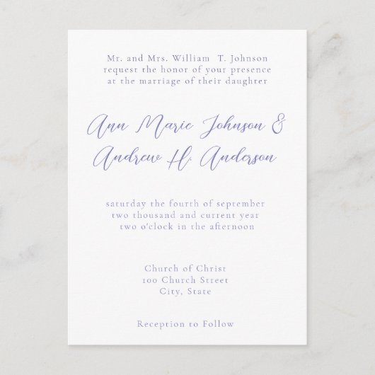 Elke uitnodiging voor het kleuren van Periwinkle B (Voorkant)