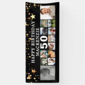 Elke verjaardag 12 Foto Collage Gold Stars Black Spandoek (Verticaal)