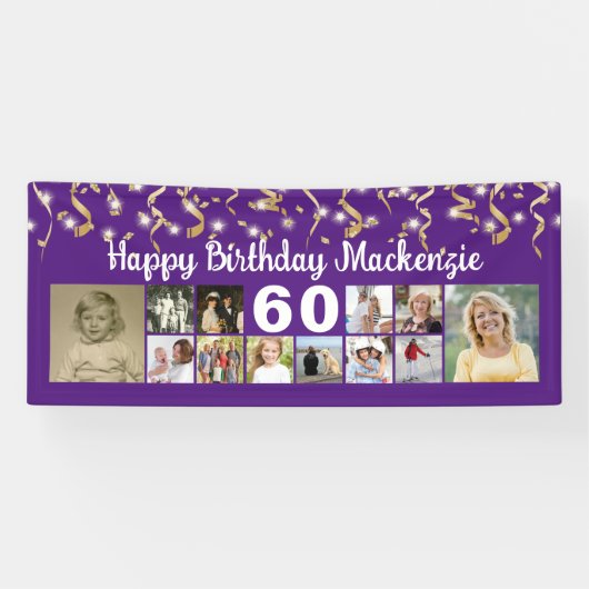 Elke verjaardag 12 Foto Gold Streamers - Aangepast Spandoek (Horizontaal)