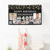 Elke Verjaardag 12 Foto Zwart Goud Confetti Lights Spandoek (Insitu)