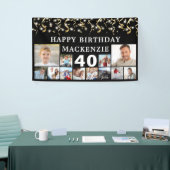 Elke Verjaardag 12 Foto Zwart Goud Confetti Lights Spandoek (Beurs)