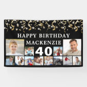 Elke Verjaardag 12 Foto Zwart Goud Confetti Lights Spandoek (Horizontaal)