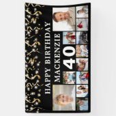 Elke Verjaardag 12 Foto Zwart Goud Confetti Lights Spandoek (Verticaal)