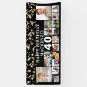 Elke verjaardag 16 Foto Black Gold Confetti Lichte Spandoek (Verticaal)