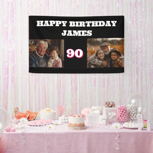 Elke Verjaardag 2 Foto Collage Goud Zwart Spandoek (Feest)