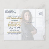 ELKE Verjaardag 2 Foto Navy Blue Gold Save the Dat Uitnodiging Briefkaart (Achterkant)