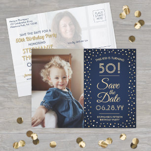 ELKE Verjaardag 2 Foto Navy Blue Gold Save the Dat Uitnodiging Briefkaart