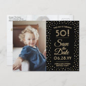 ELKE Verjaardag 2 Foto Zwart en Goud Save the Date Uitnodiging Briefkaart (Voorkant / Achterkant)