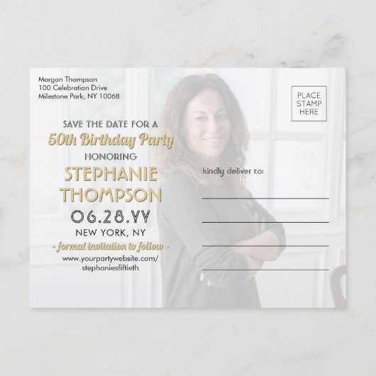 ELKE Verjaardag 2 Foto Zwart en Goud Save the Date Uitnodiging Briefkaart (Achterkant)